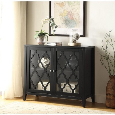 GDFStudio Wiers Modern Wooden Console Cabinet with Glass Doors, Black | Target