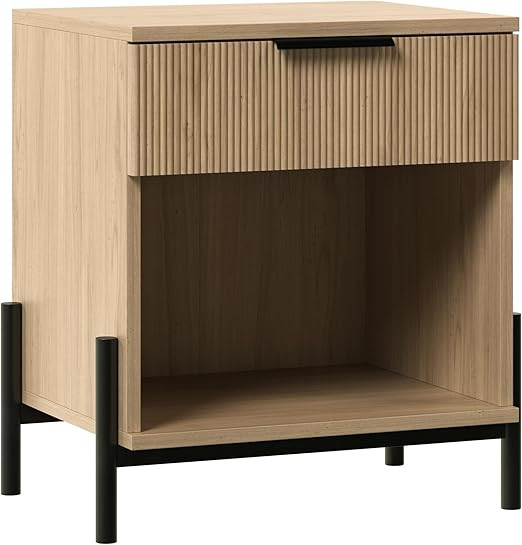 Walker Edison Modern Reeded-Drawer Nightstand with Open Storage, 24 Inch, Coastal Oak | Amazon (US)