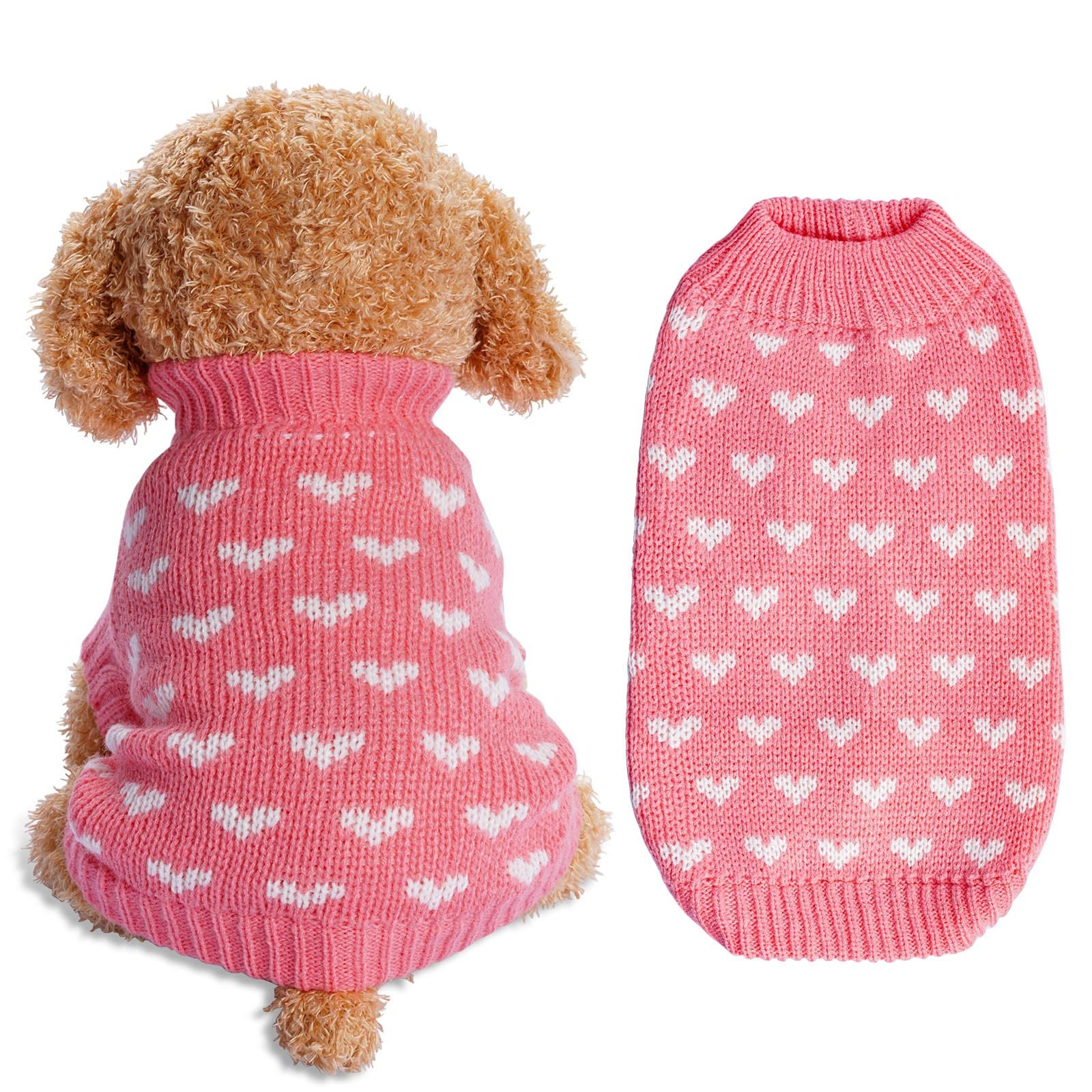 Dxhycc Dog Knitted Sweater Heart Puppy Sweater Warm Soft Pet Holiday Clothes for Small Cats and D... | Amazon (US)