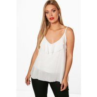 Womens Plus Ruffle Detail Swing Cami Top - White - 20, White | Boohoo.com (UK & IE)