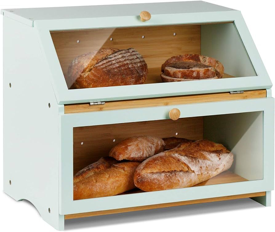 HOMEKOKO Double Layer Large Bread Box for Kitchen Counter, Wooden Large Capacity Bread Storage Bi... | Amazon (US)