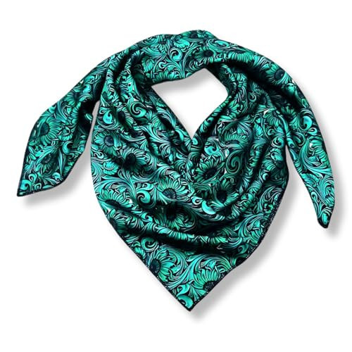 Helder Creek Co Wild Rag Silk Scarf 36'', Western Cowboy Bandana Square Silky Wild Rags,Turquoise Black Floral Tooled Leather Tribal Scarves for Men & Women | Amazon (US)