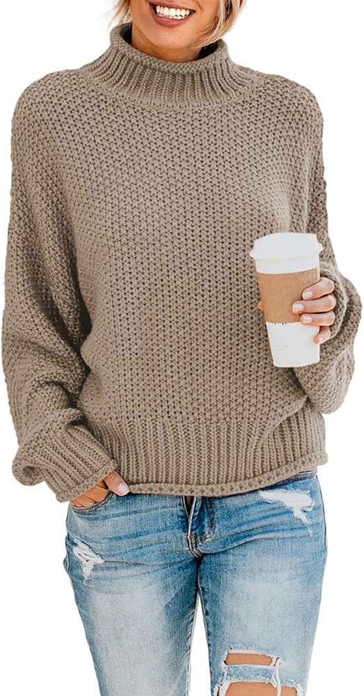 ZKESS Womens Casual Long Sleeve Turtleneck Chunky Knit Pullover Sweater Jumper Tops | Amazon (US)