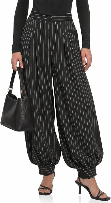 Cicy Bell Womens Striped Dress Pants Balloon Pleated Wide Leg Trousers | Amazon (US)