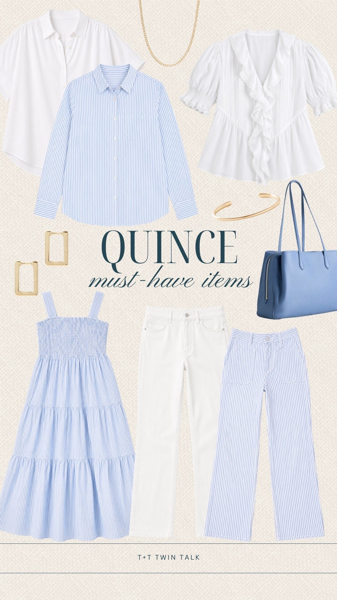 We're all about the blue and white color palette in this Quince collection. The striped dress, matching pants, and classic button-downs can be styled in so many ways, and the blue tote is the perfect finishing touch. Every piece works well on its own or mixed together.

#LTKSeasonal #LTKOver40 #LTKMidsize