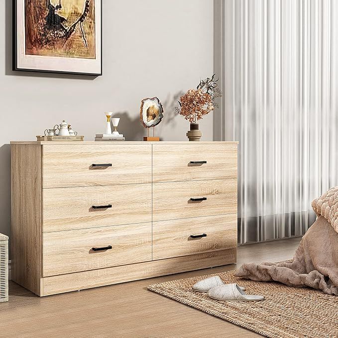 Bigbiglife Wood Dresser for Bedroom, 6 Drawer Double Dresser with Metal Handles, Sturdy and Moder... | Amazon (US)