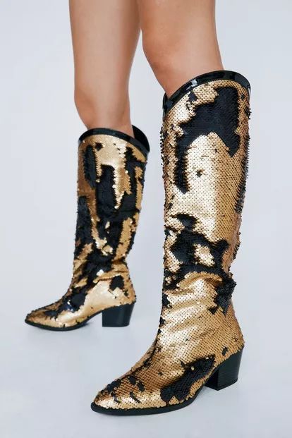 Knee High Sequin Cowboy Boots | Nasty Gal (US)