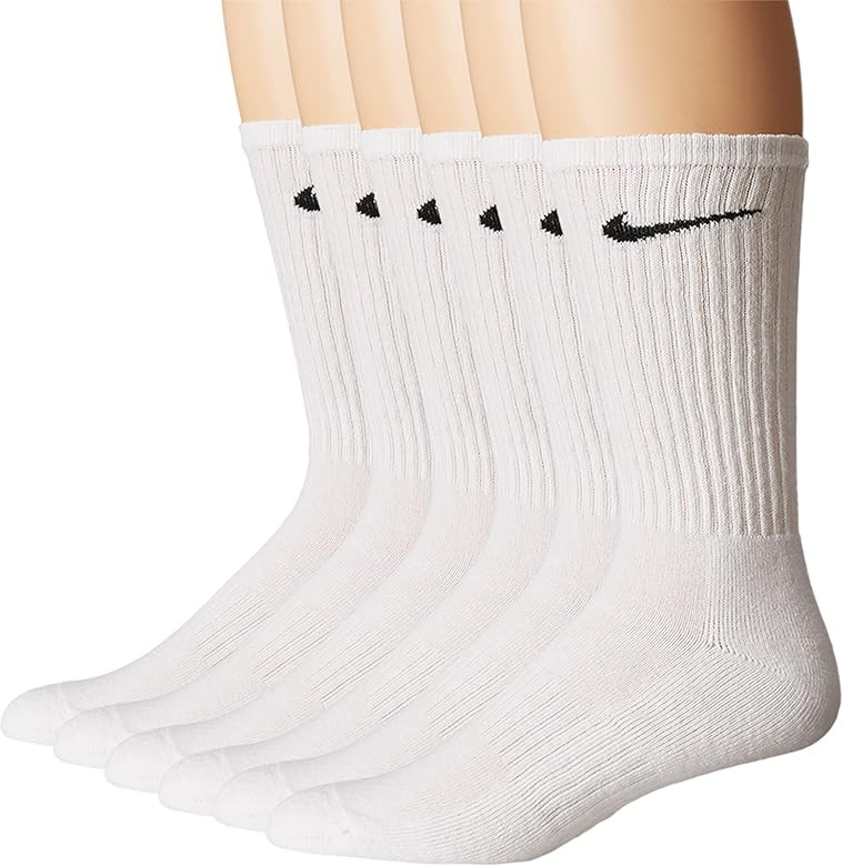 NIKE Unisex Performance Cushion Crew Socks with Bag (6 Pairs), White/Black, Large | Amazon (US)
