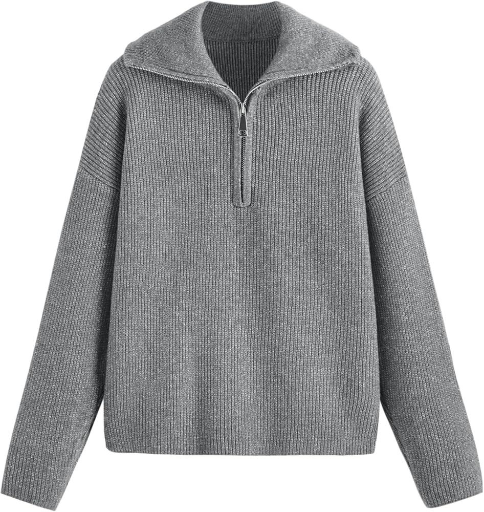 CIDER Quarter Zip Pullover Sweaters for Women Trendy V Neck Long Sleeve Fall Sweaters Solid Knit ... | Amazon (US)