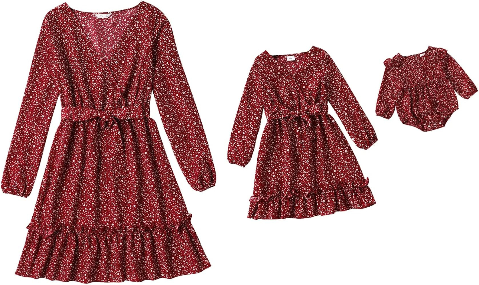 Mommy and Me Matching Dresses Floral Split Ruffled Boho Dress Long Sleeve Casual Fall Winter Mom ... | Amazon (US)