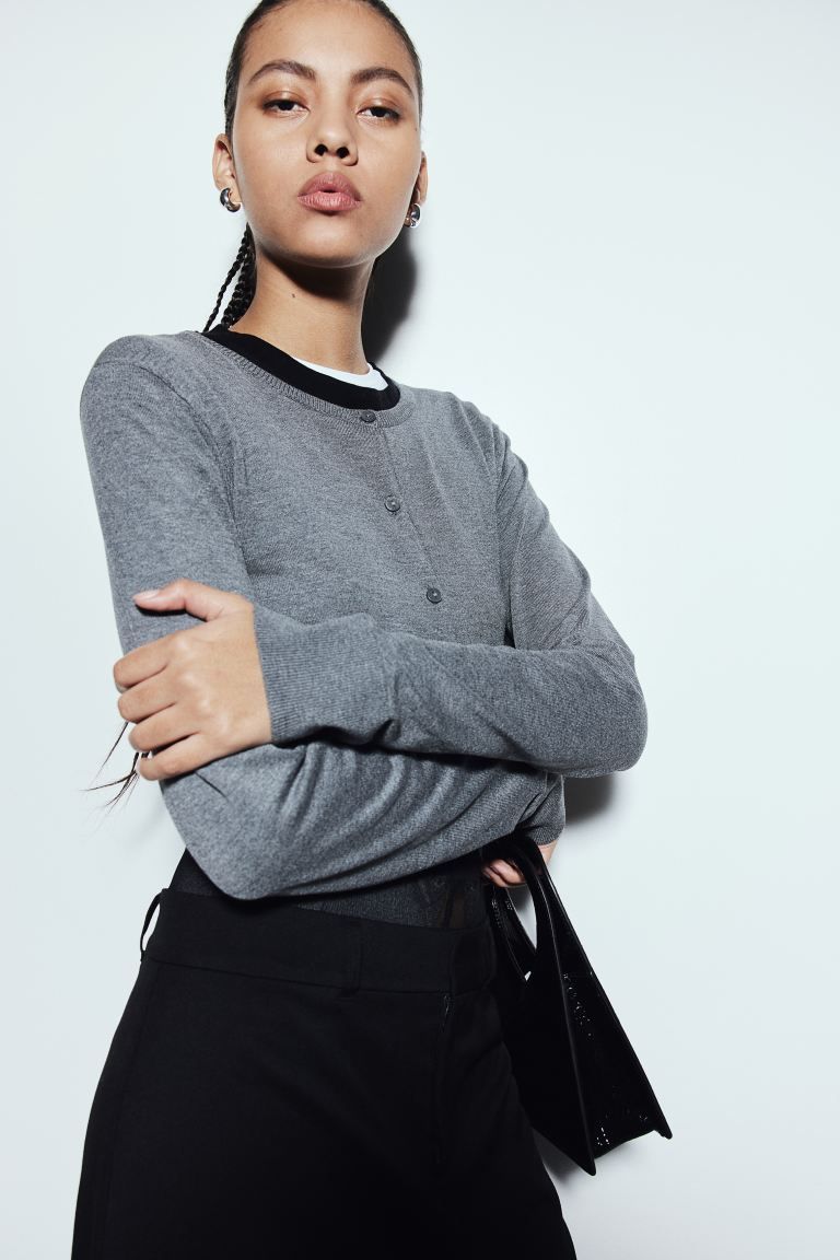Fine-knit Cardigan - Dark gray melange - Ladies | H&M US | H&M (US + CA)