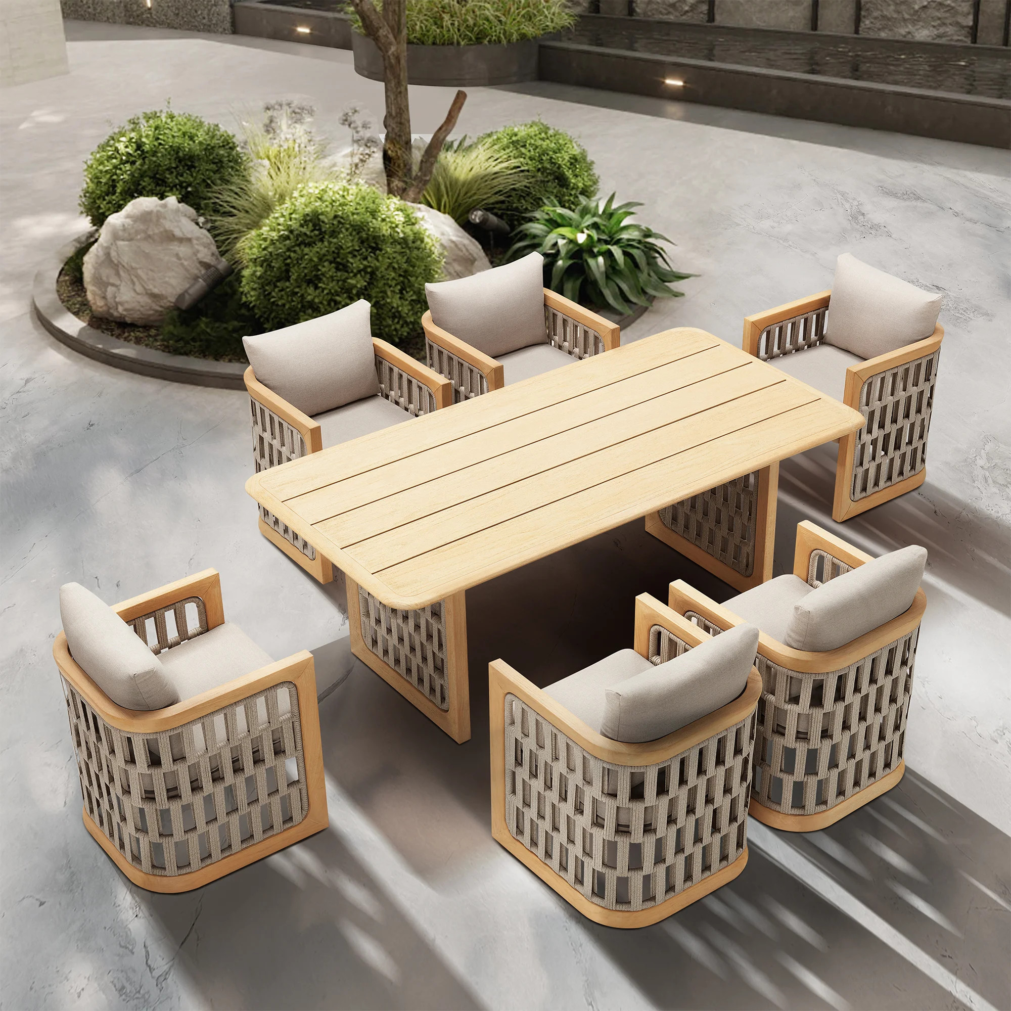 RIVA 6 Person Teak Outdoor Patio Dining Set With Cushion | Wayfair North America