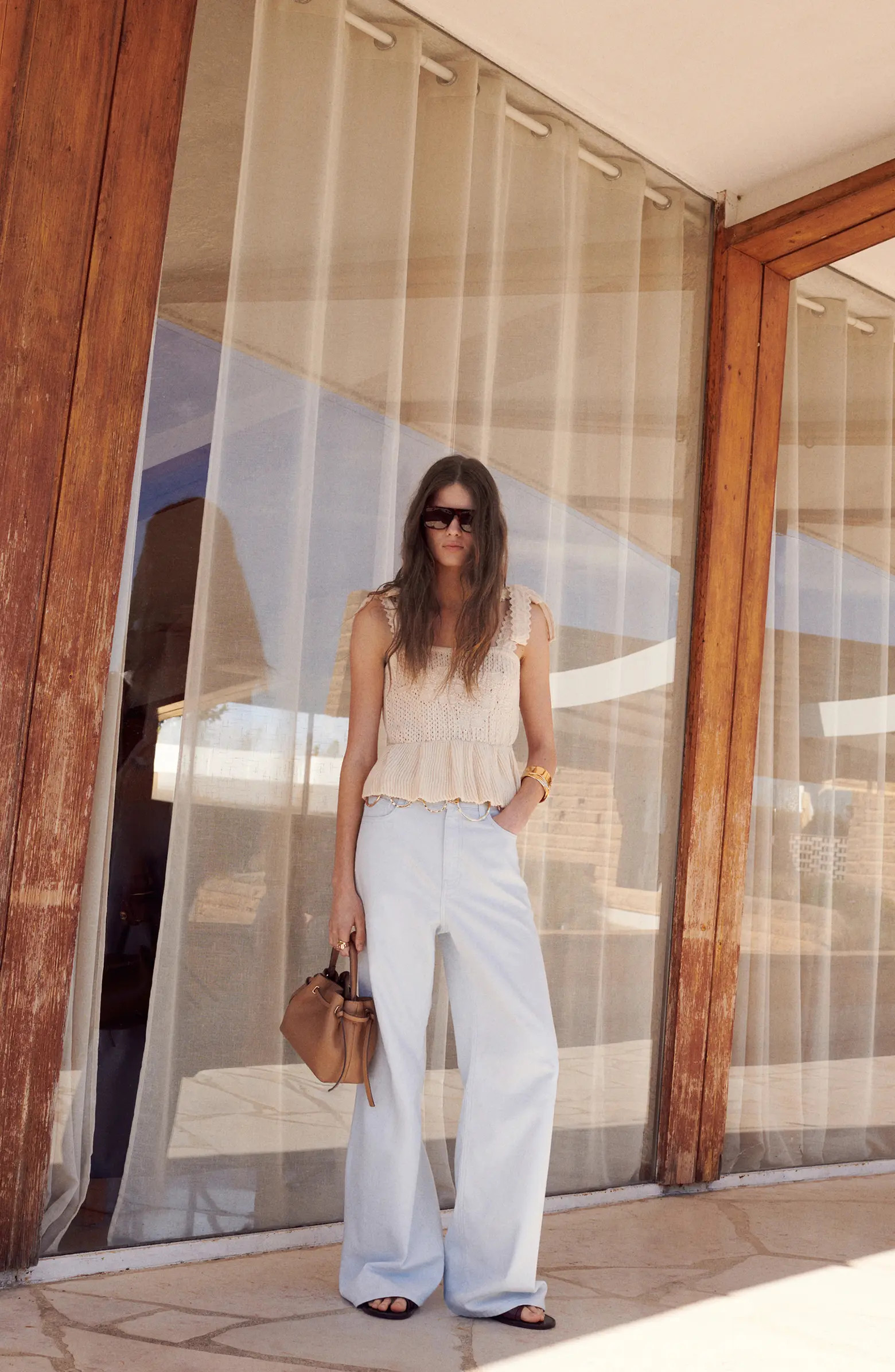 MANGO Amelie Tie Shoulder Crochet Peplum Top | Nordstrom | Nordstrom