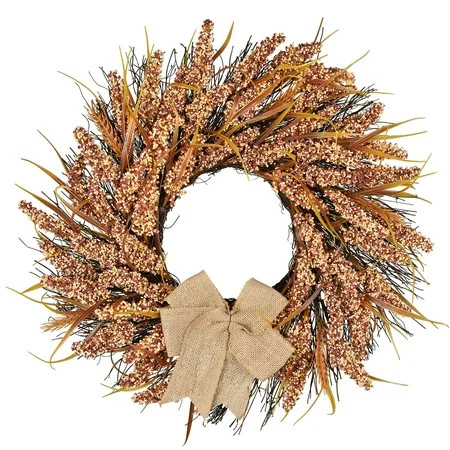 Doingart Artificial Fall Thanksgiving Wheat Wreath 21in Autumn Hanging Fall Wreath Garland with Harv | Walmart (US)