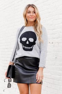 Bad To The Bone Grey Skull Sweater | Pink Lily