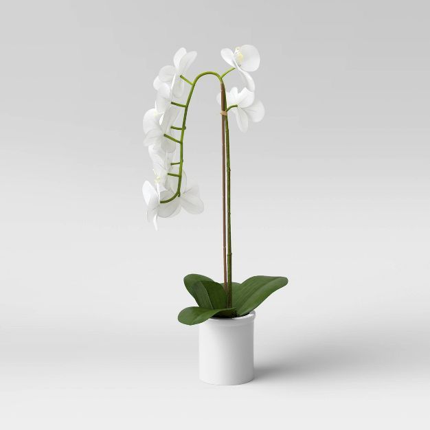 21&#34; x 9&#34; Artificial Orchid Arrangement in Pot White - Threshold&#8482; | Target