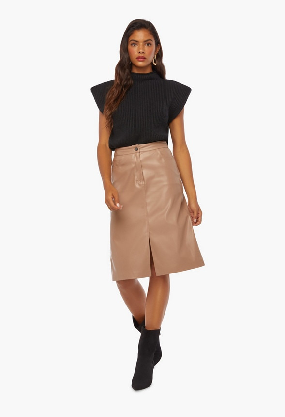 Faux Leather A-Line Midi Skirt | JustFab