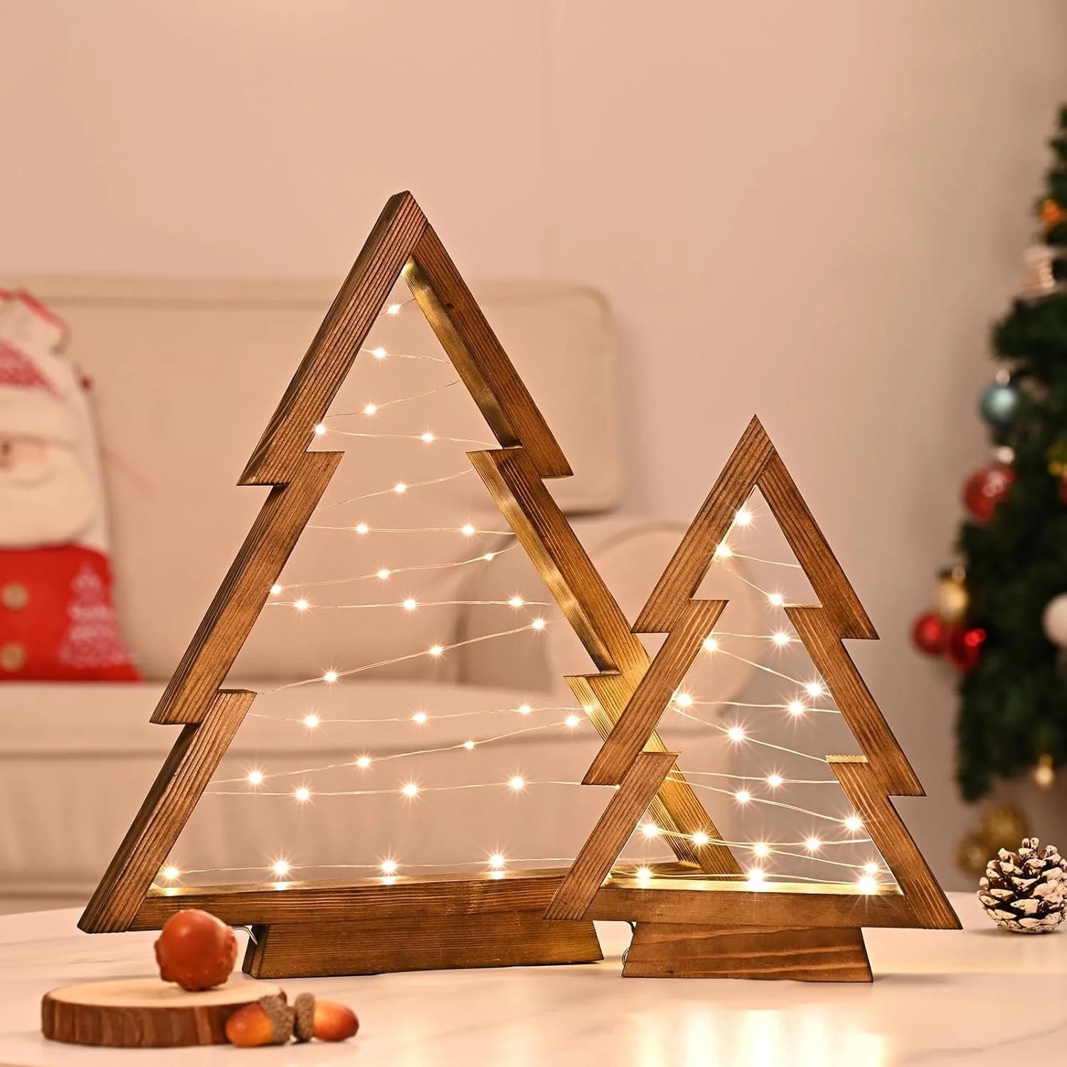 Ktinnead 2 Pcs Wood Christmas Tabletop with Lights Christmas Tree Table Centerpiece Xmas Tree Mod... | Walmart (US)