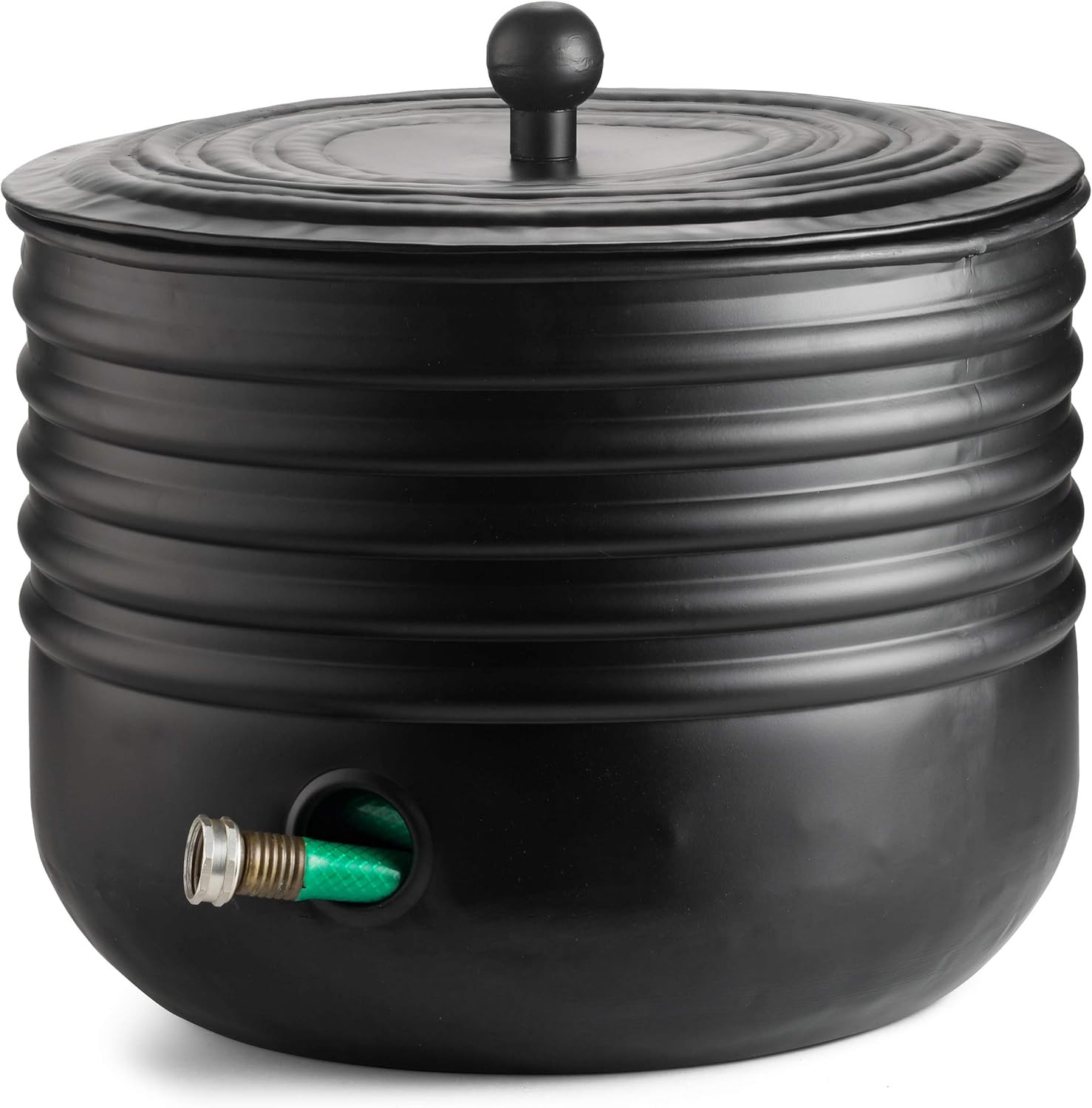 LifeSmart Ribbed Steel Garden Hose Pot Holder with Lid Black 16 x 12 Inches | Amazon (US)