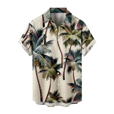 【Tangnade】 Green Mens Floral Hawaiian Shirts Short Sleeve Button Down Beach Shirts L | Walmart (US)
