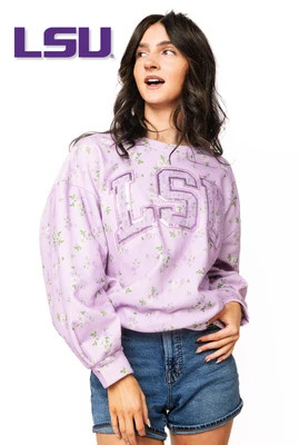 Licensed LSU Lavender Floral Initial Sweatshirt | Queen of Sparkles