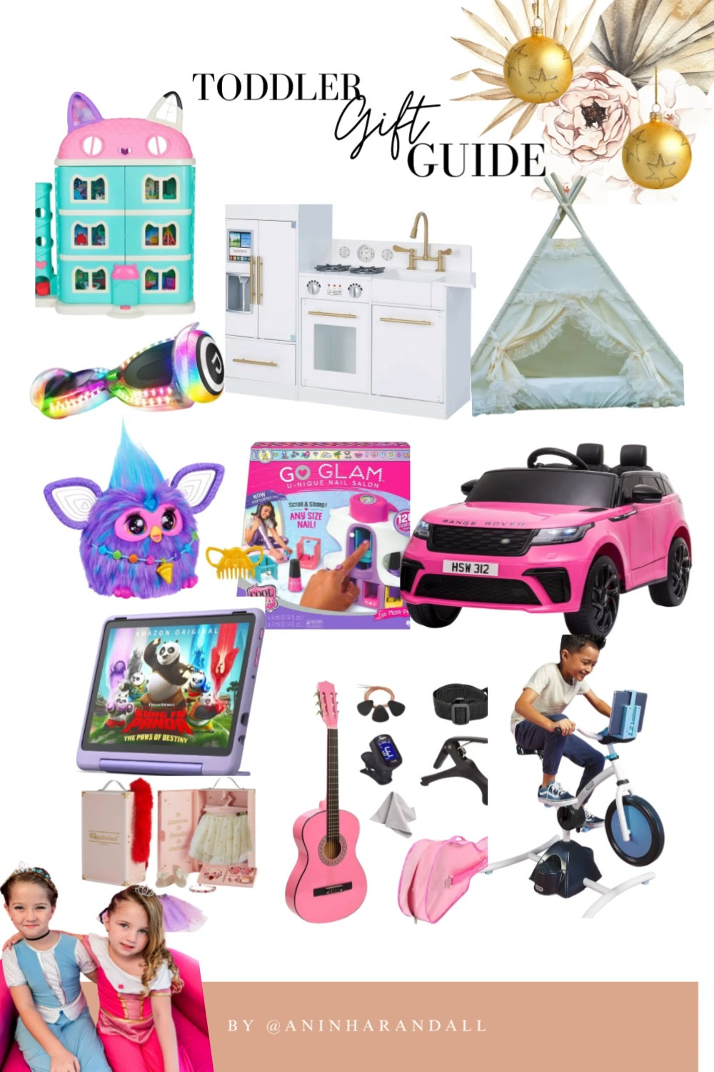 Gift Guide for Toddlers | Barbie | Pink Electric Car | Amazon Educational Tablet For Kids | Bluetooth Hoverboard | Boho Play Tent | Furby Interactive Toy| Gabby Dollhouse | Glow Glam Nails | Pink Acoustic Kids Guitar | Pretend Play | White and Gold Kitchen | Princess Tutu Dress Up | Exercise Bike for kids | #paidlink 

#LTKGiftGuide #LTKkids #LTKHoliday