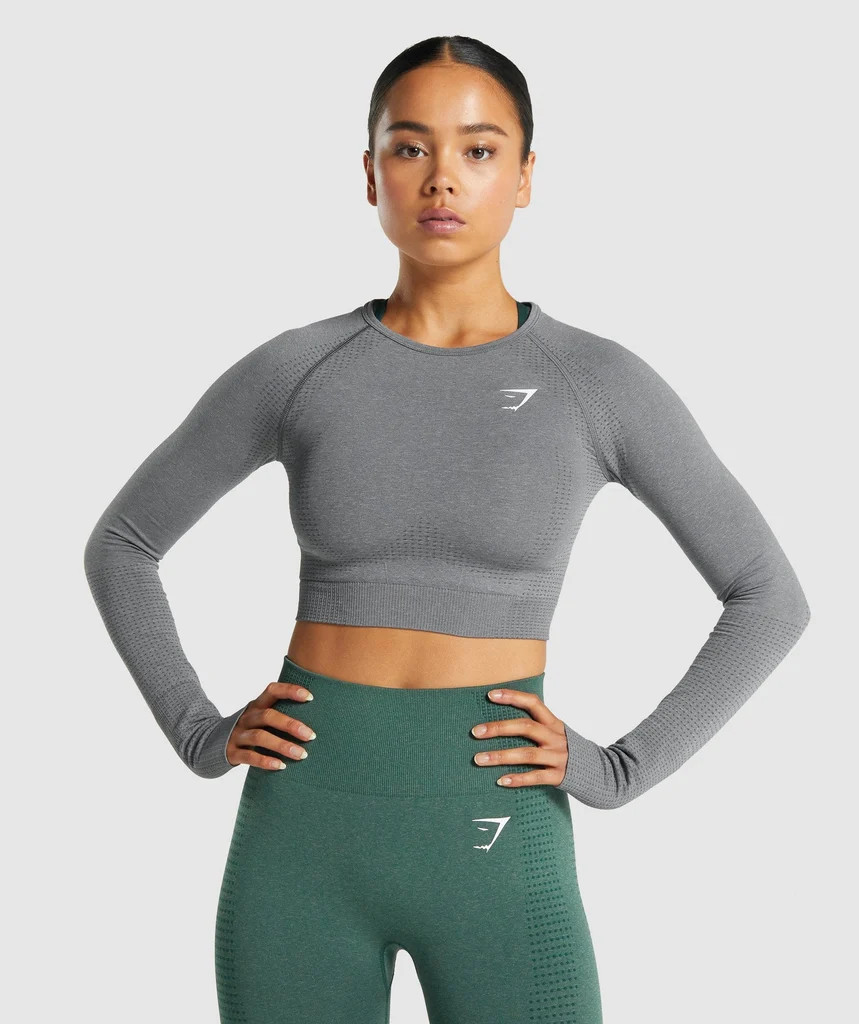 Gymshark Vital Seamless 2.0 Long Sleeve Crop Top - Smokey Grey Marl | Gymshark (Global)
