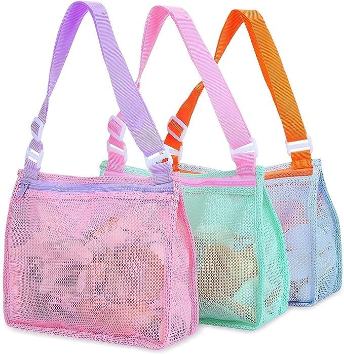 Beach Toy Mesh Bag Kids Shell Collecting Bag Beach Sand Toy Totes for Holding Shells Beach Toys S... | Amazon (US)