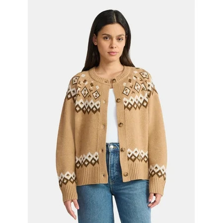 Time and Tru Women's Fair Isle Cardigan Sweater, Midweight, Size XS-XXXL | Walmart (US)