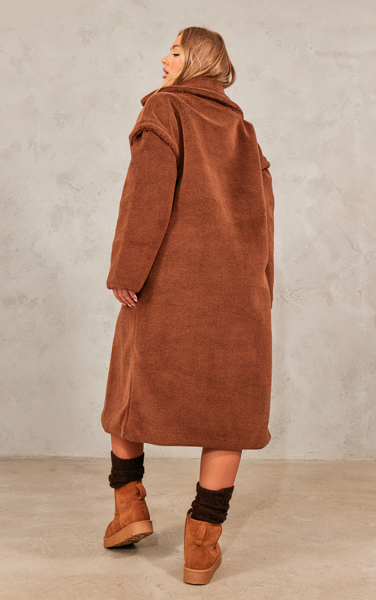 Chocolate Borg Teddy Bear Coat | PrettyLittleThing US