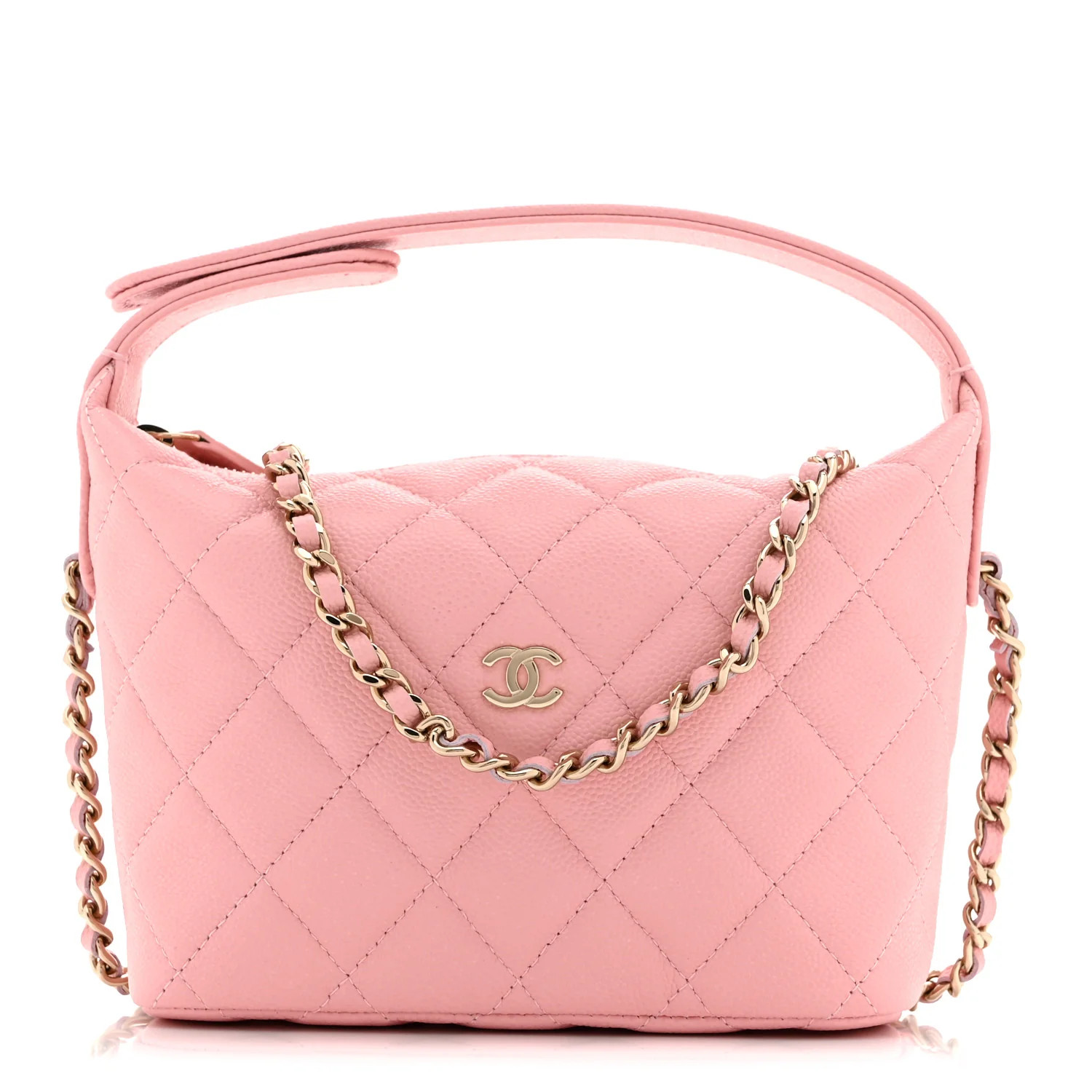 Caviar Quilted Hobo Clutch With Chain Pink | FASHIONPHILE (US)