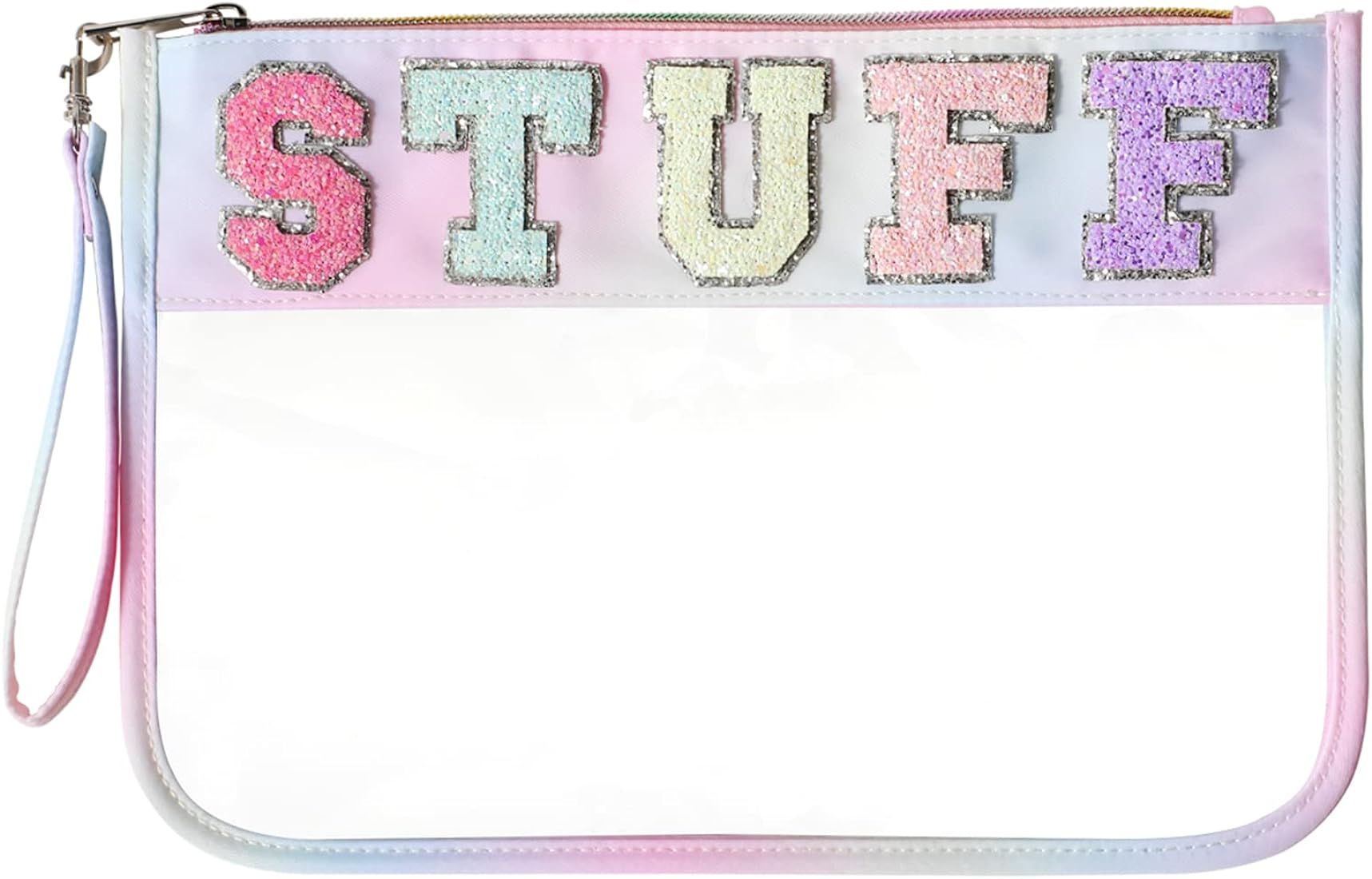 DYSHAYEN Glitter Letter Clear Zipper Pouch for Travel,Nylon Clear Cosmetic Stuff Bag,Makeup Travel B | Amazon (US)