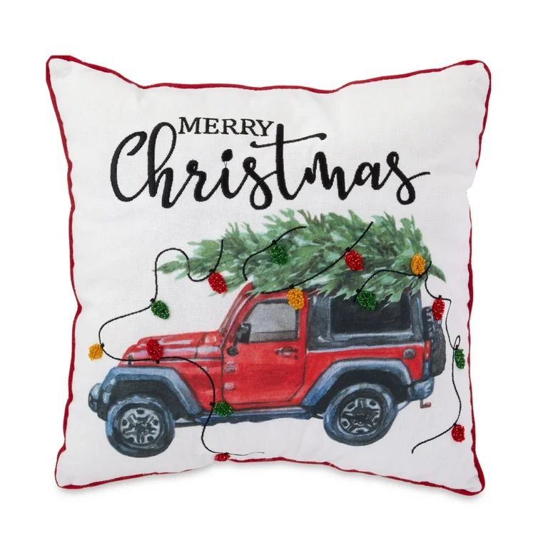 Holiday Time Red Truck Christmas Decorative Pillow, 14"x14" Square - Walmart.com | Walmart (US)