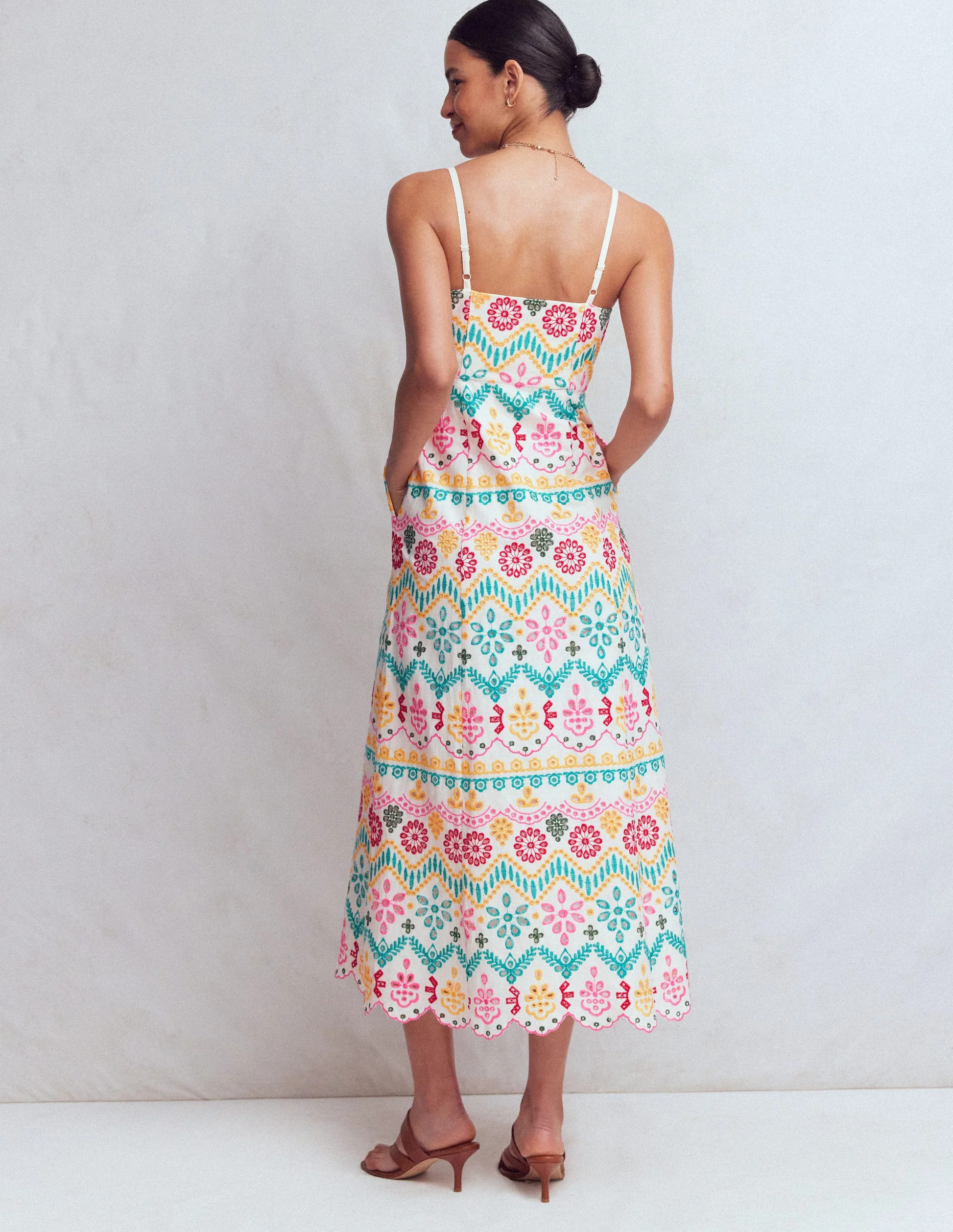 Empire Linen Broderie Dress-Multi Broderie | Boden (US)