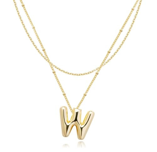 Bubble Lertter Necklace for Women,Bubble Initial Necklace Gold Layered Initial Necklaces Dainty Gold Charm Name Necklace Ballon Letter Pendant Necklace Chunky Necklaces for Women Trendy Jewelry | Amazon (US)