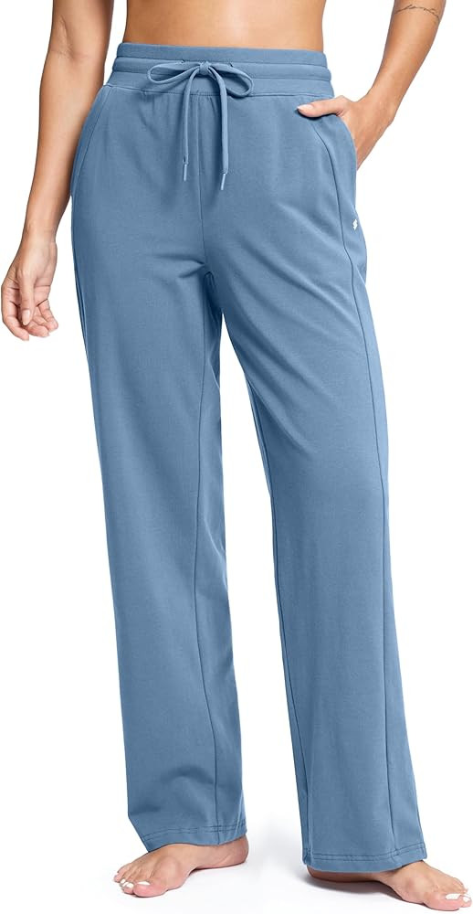 Soothfeel Women's Cotton Sweatpants Lounge Sweat Pants High Waisted Open Bottom Casual Yoga Pants... | Amazon (US)
