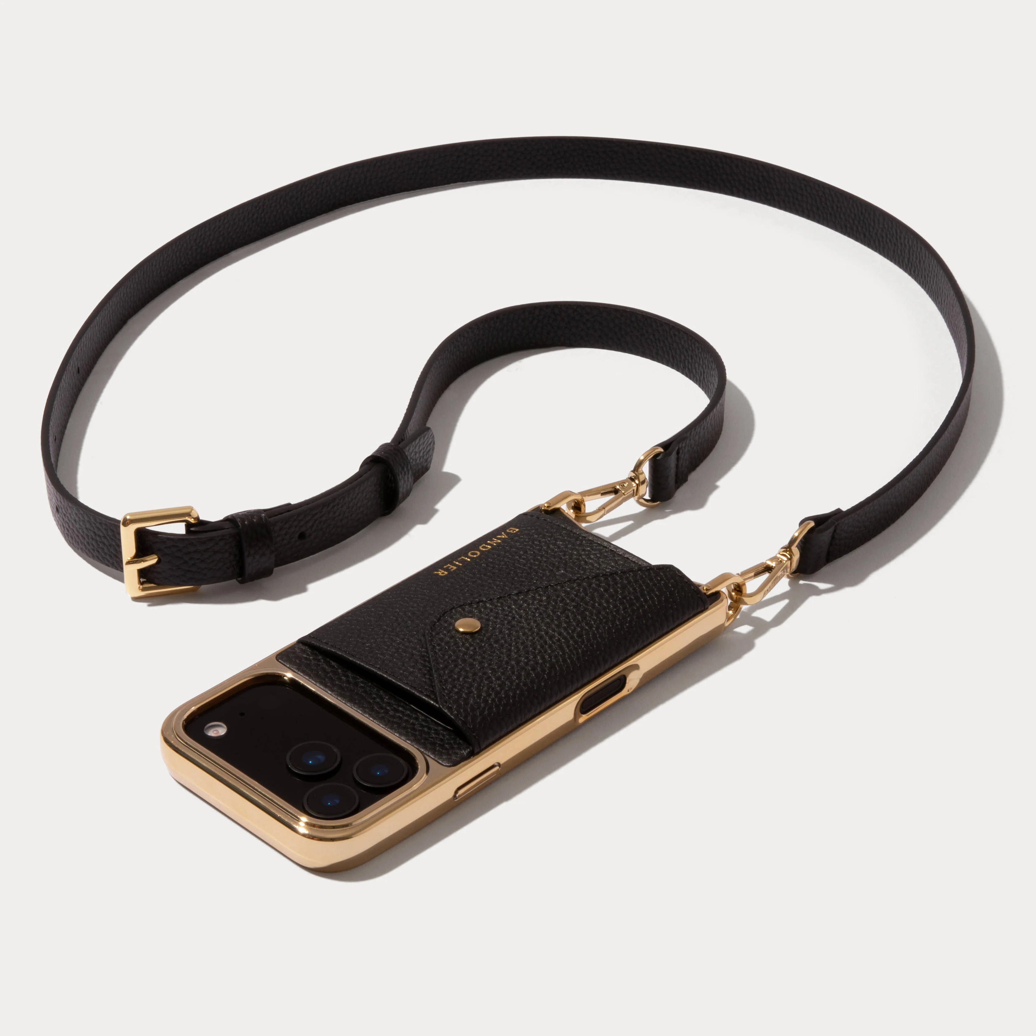 Hailey Chrome Crossbody Phone Case - Chrome Black/Gold | Bandolier