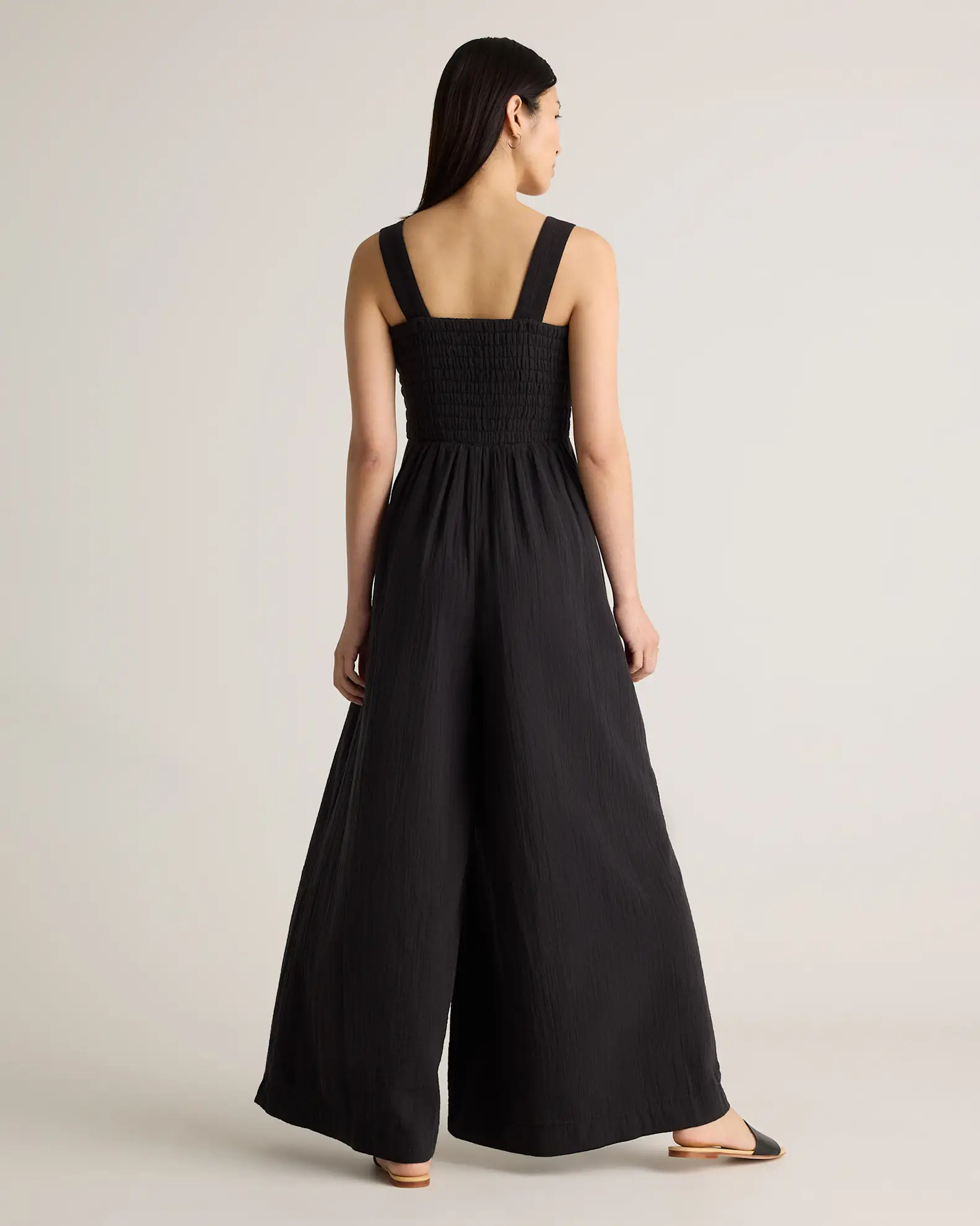 100% Organic Cotton Gauze Smocked Wide Leg Jumpsuit in Black | Quince
