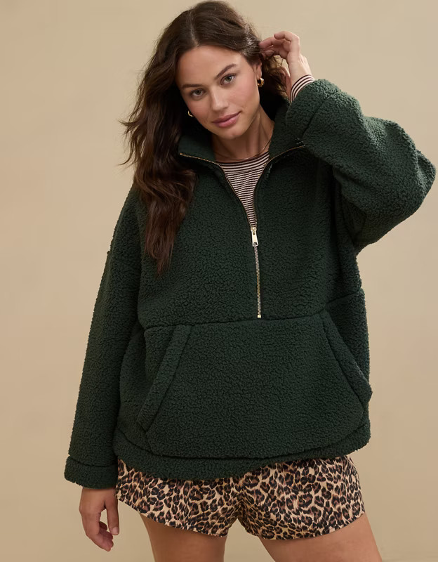 Aerie Sherpa Quarter Zip Sweatshirt | American Eagle Outfitters (US & CA)
