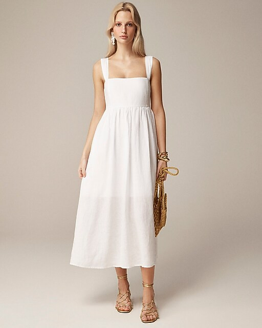 Squareneck midi dress in linen | J. Crew US