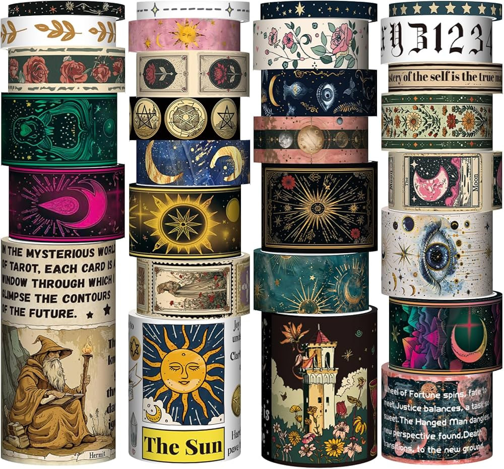 29 Rolls Washi Tape Set - Tarot Theme Decorative Masking Tape Colored Patterns, Vintage Adhesive ... | Amazon (US)