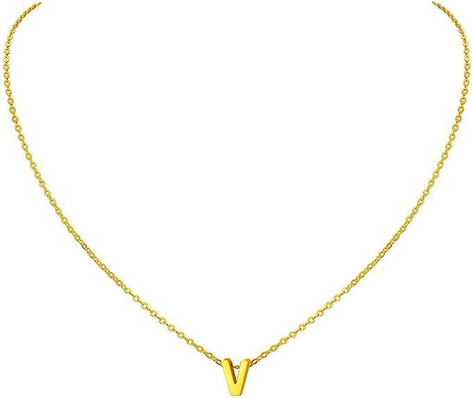 Tiny Initial Necklace, 18K Gold Plated Stainless Steel Initial Necklace Dainty Personalized Lette... | Amazon (US)