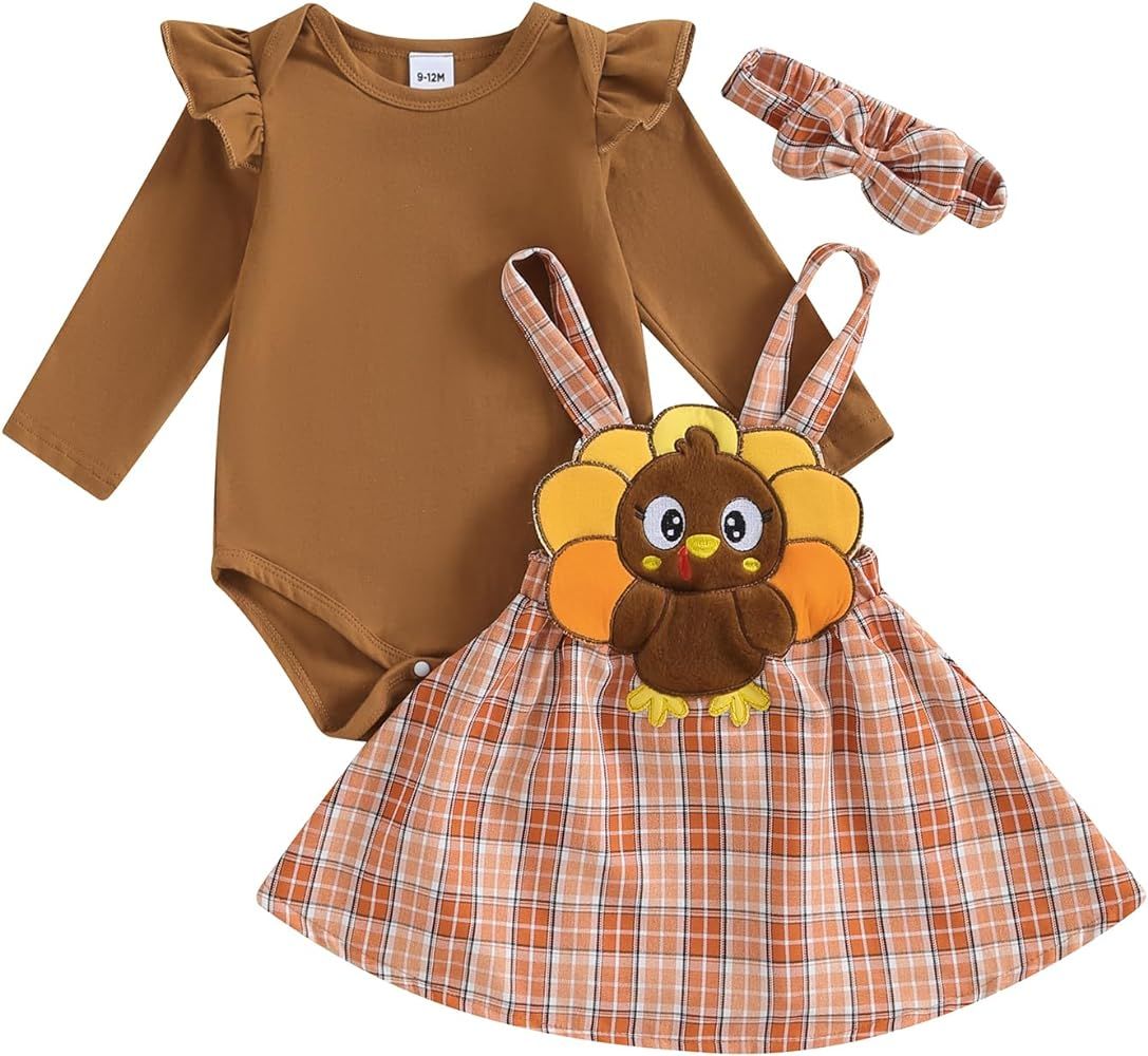 Frietlebird Newborn Baby Girl Fall Winter Outfits Thanksgiving Christmas Outfit Long Sleeve Rompe... | Amazon (US)