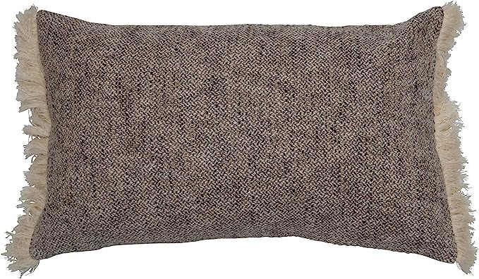 Creative Co-Op Polyester Woven Cotton Lumbar Chambray Back & Fringe Pillow, Black & Cream | Amazon (US)