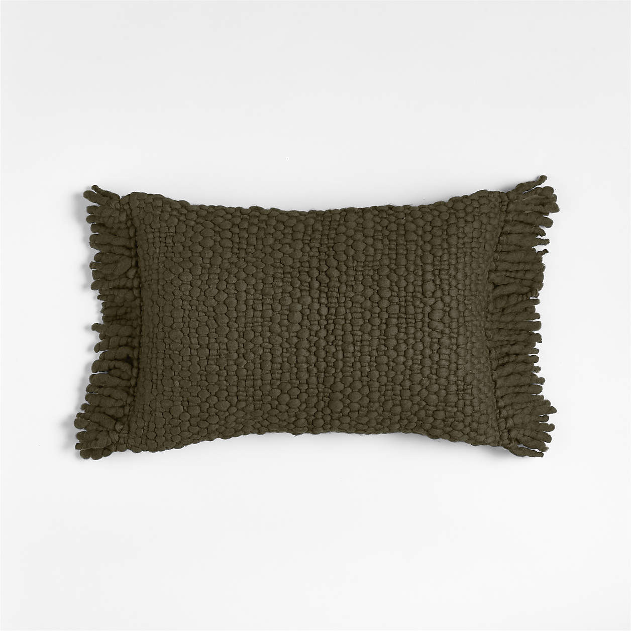 Chunky Woven Wool Fringe 22"x15" Burnt Green Throw Pillow with Feather Insert + Reviews | Crate &... | Crate & Barrel