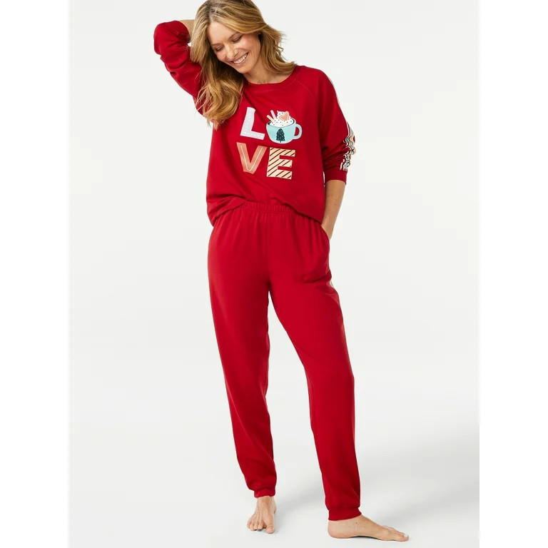 Joyspun Women's French Terrycloth Holiday Pajama Gift Set, 2-Piece, Sizes up to 3X | Walmart (US)
