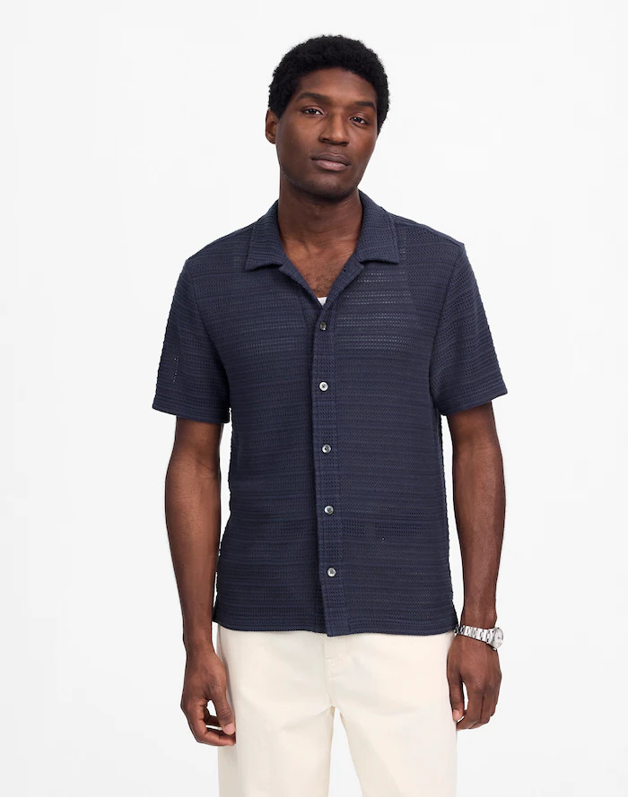 Jacquard-Knit Short-Sleeve Button-Up Shirt | Madewell