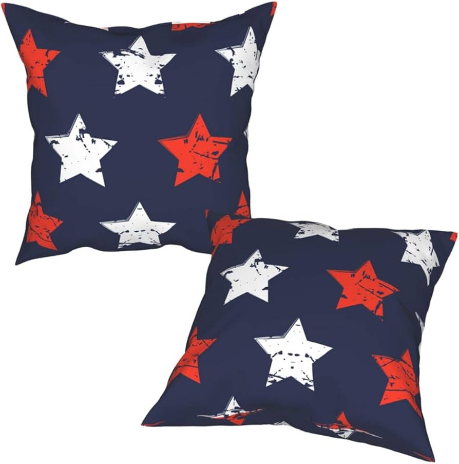 American Flag Memorial Day Patriotic Freedom Stars Throw Pillow Covers Set of 2 18X18 Inch Square... | Amazon (US)