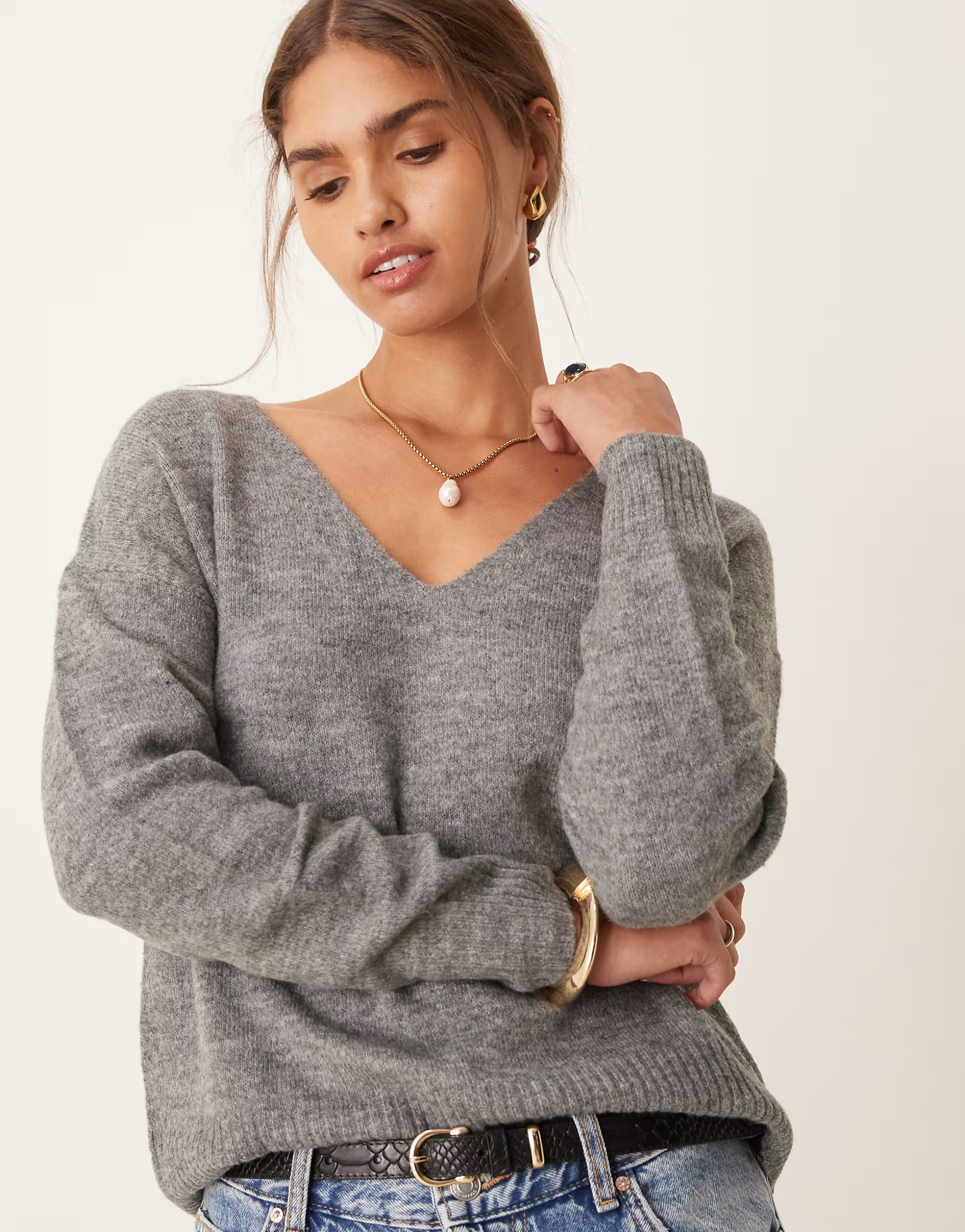 JDY v-neck sweater in dark gray | ASOS (Global)