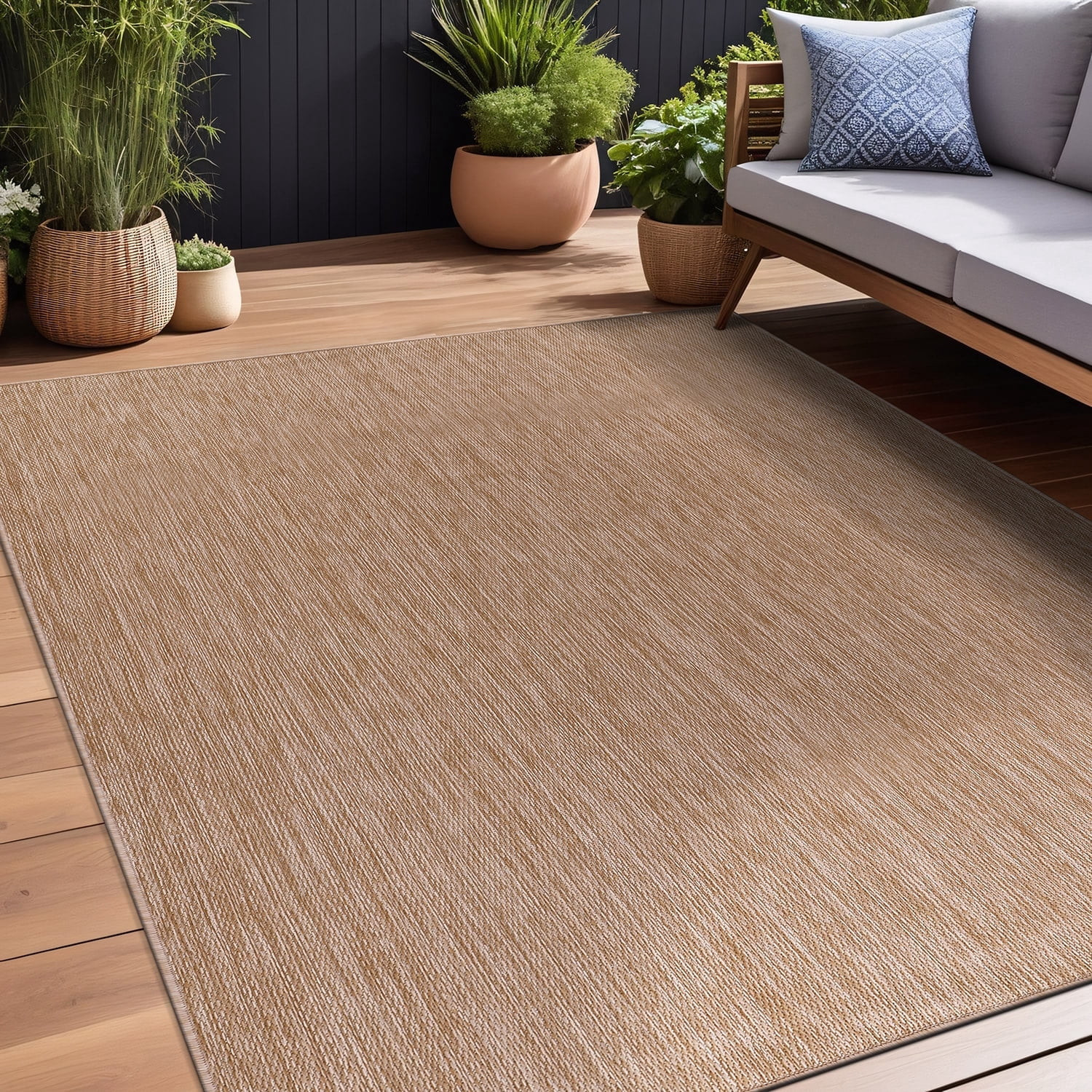 Beverly Rug Indoor/Outdoor Area Rugs, Waterproof Patio Porch Garden Carpet, Jute Beige, 8'x10' | Walmart (US)
